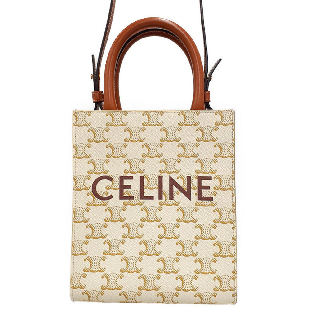Celine Triomphe Canvas Mini 2way Bag White Brown - image 1